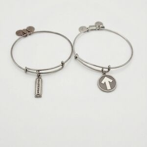 Alex and Ani Silver Tone 'STAND UP 2 CANCER' And Strength Bangle Bracelets